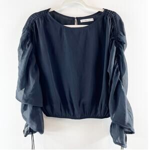 Abercrombie & Fitch Long Sleeve Ruched Gathered Elastic Hem Black Medium
